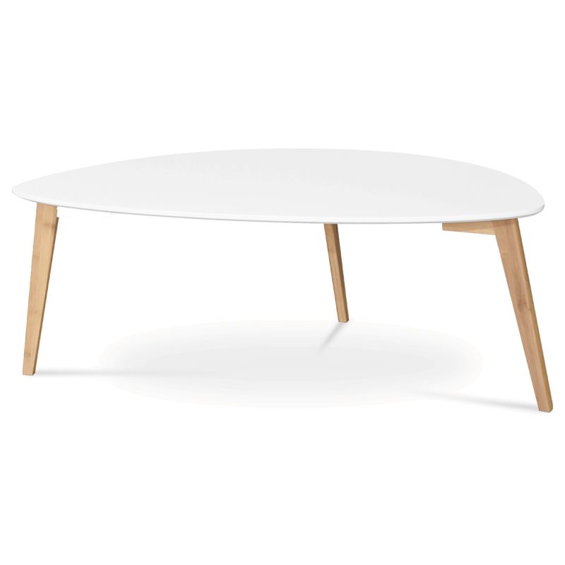 Stôl konferenčný 120x60x45, MDF biela, nohy bambus