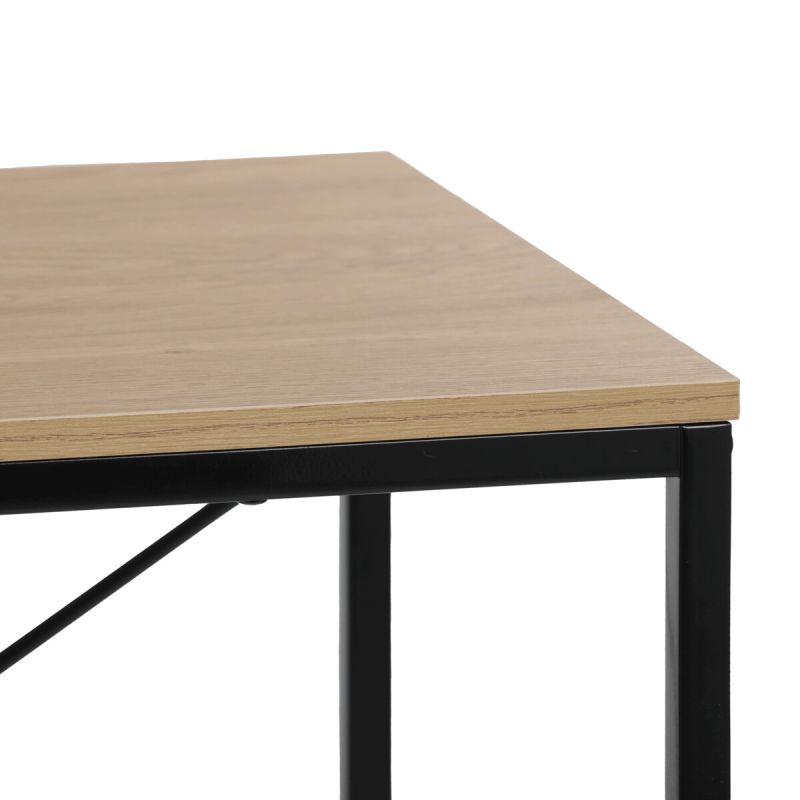 Stôl pracovný s regálom, MDF, dekor dub, čierny kov