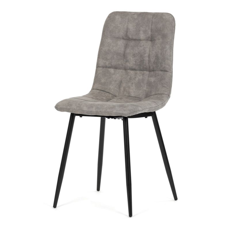 Jedálenská minimalistická stolička v industriálnom štýle, sivá vintage látka
