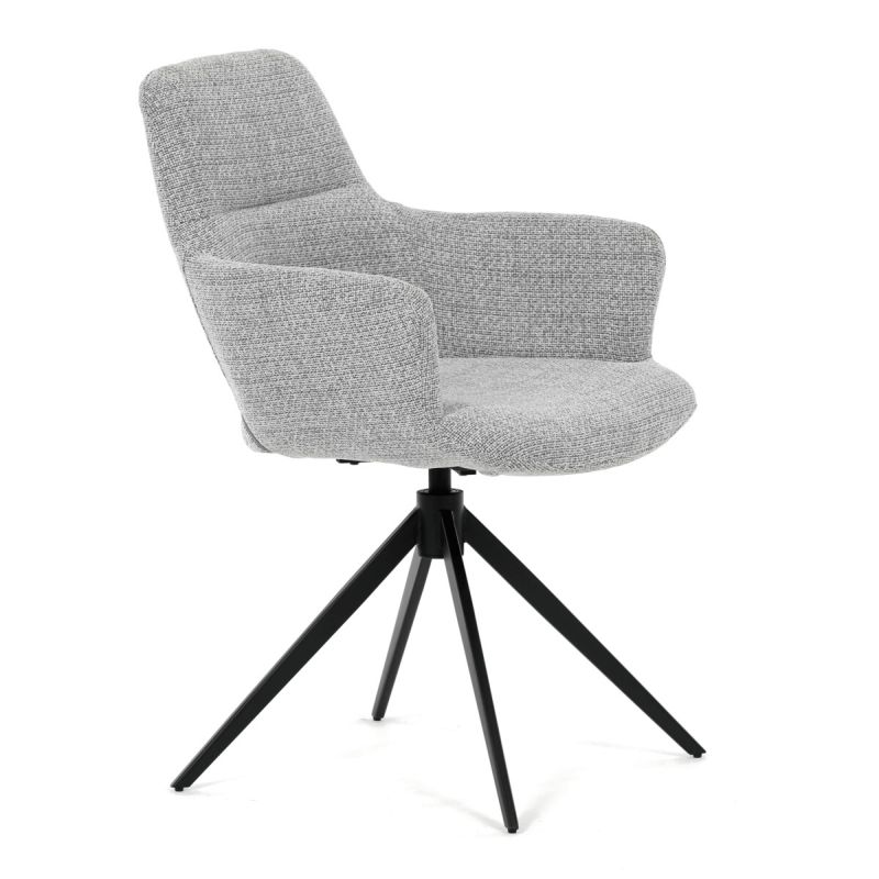 Elegantná jedálenská stolička v sivej farbe, čierny kov