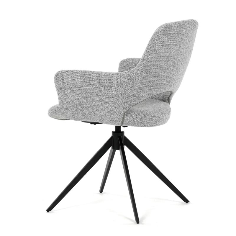 Elegantná jedálenská stolička v sivej farbe, čierny kov