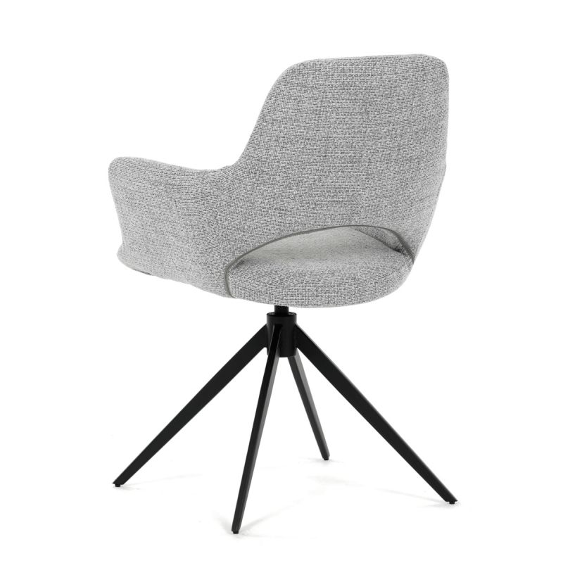 Elegantná jedálenská stolička v sivej farbe, čierny kov