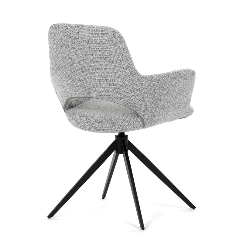Elegantná jedálenská stolička v sivej farbe, čierny kov