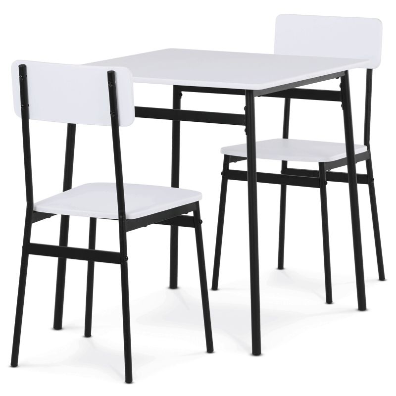 Jedálenský set 1+2, MDF biely, kovová podnož čierny matný lak