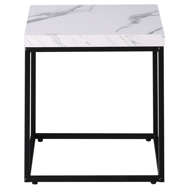 Konferenčný stolík 40x40cm, MDF biely mramor, čierna podnož