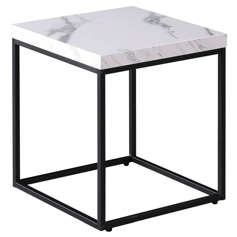 Konferenčný stolík 40x40cm, MDF biely mramor, čierna podnož
