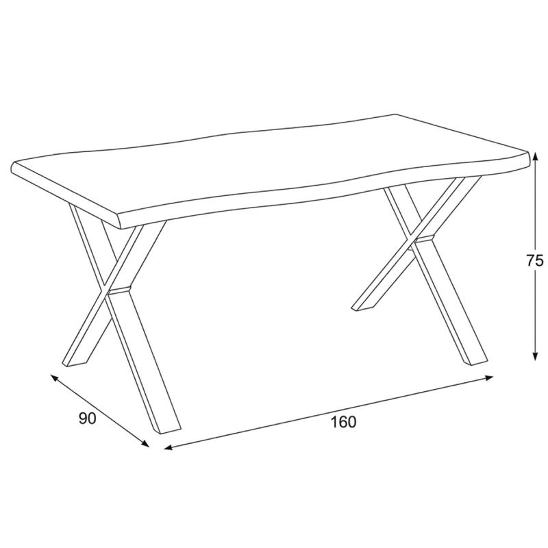 Jedálenský stôl 160x90, MDF divoký dub, nohy kov čierny v tvare X