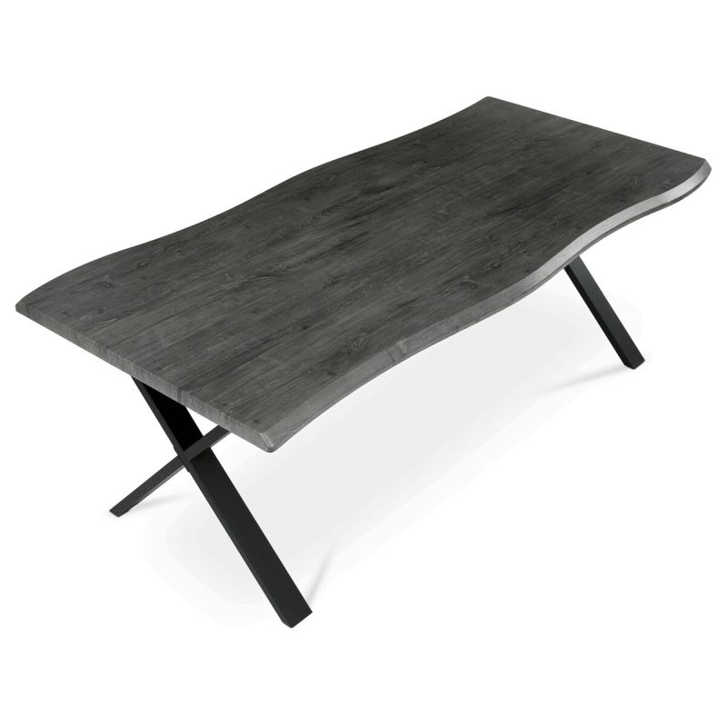 Jedálenský stôl 210x100, MDF sivý dub, nohy kov čierny v tvare X