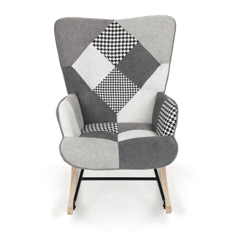 Luxusné hojdacie kreslo, sivé s patchwork dizajnom