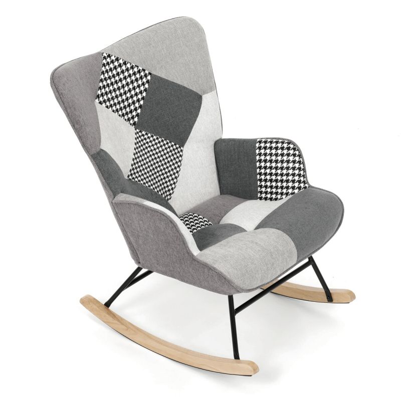 Luxusné hojdacie kreslo, sivé s patchwork dizajnom