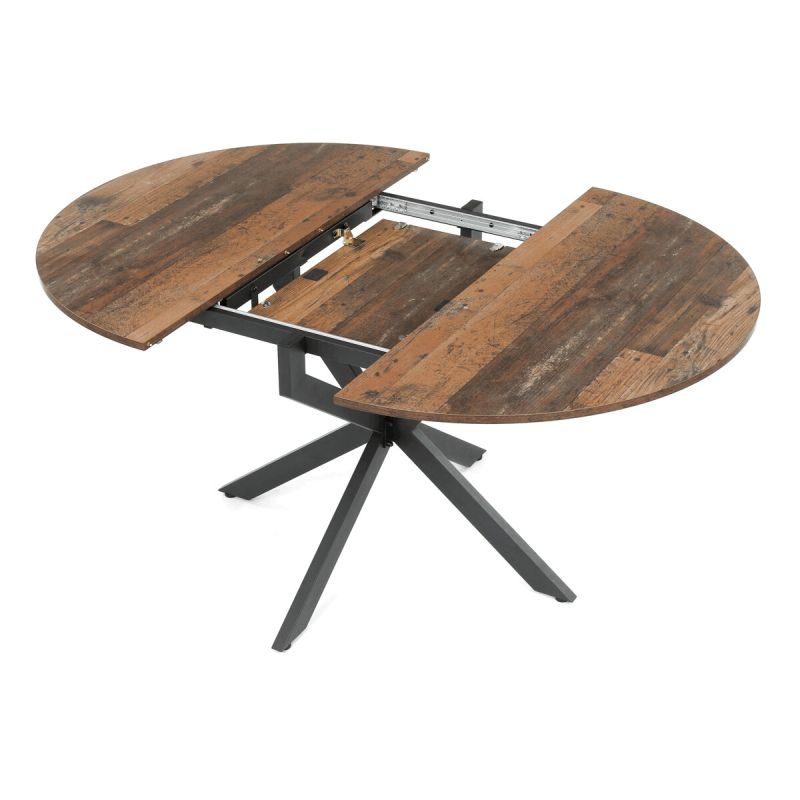 Rozkladací jedálenský stôl, old wood, 120–160cm, s čiernou kovovou podnožou