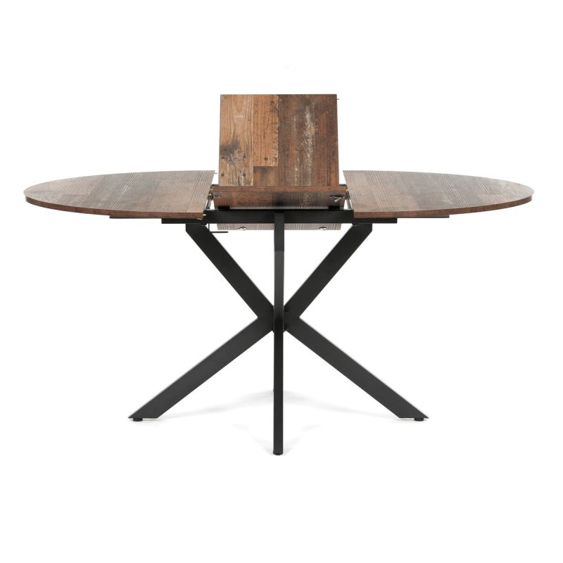 Rozkladací jedálenský stôl, old wood, 120–160cm, s čiernou kovovou podnožou