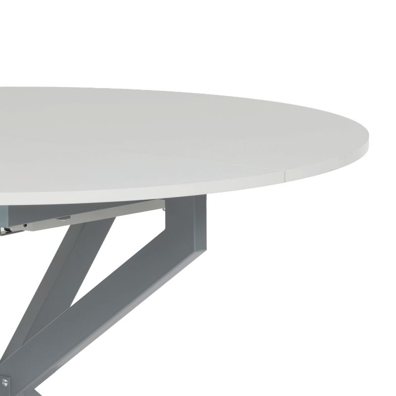 Rozkladací jedálenský stôl, biely, 120–160cm, s kovovou podnožou