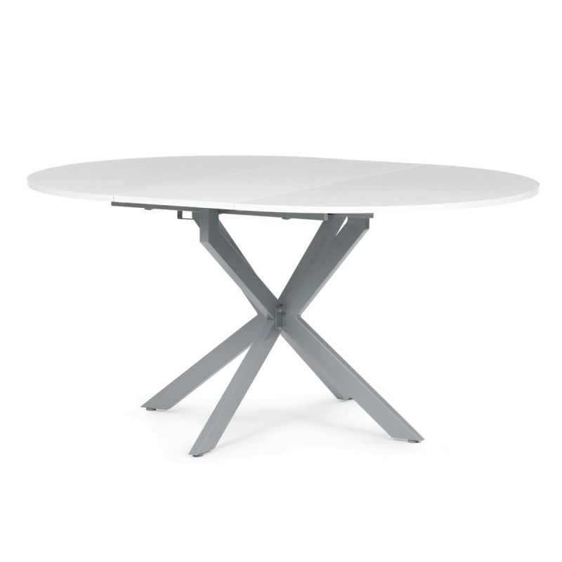 Rozkladací jedálenský stôl, biely, 120–160cm, s kovovou podnožou