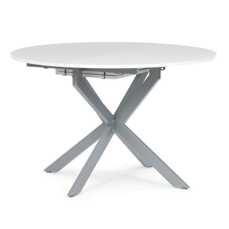 Rozkladací jedálenský stôl, biely, 120–160cm, s kovovou podnožou