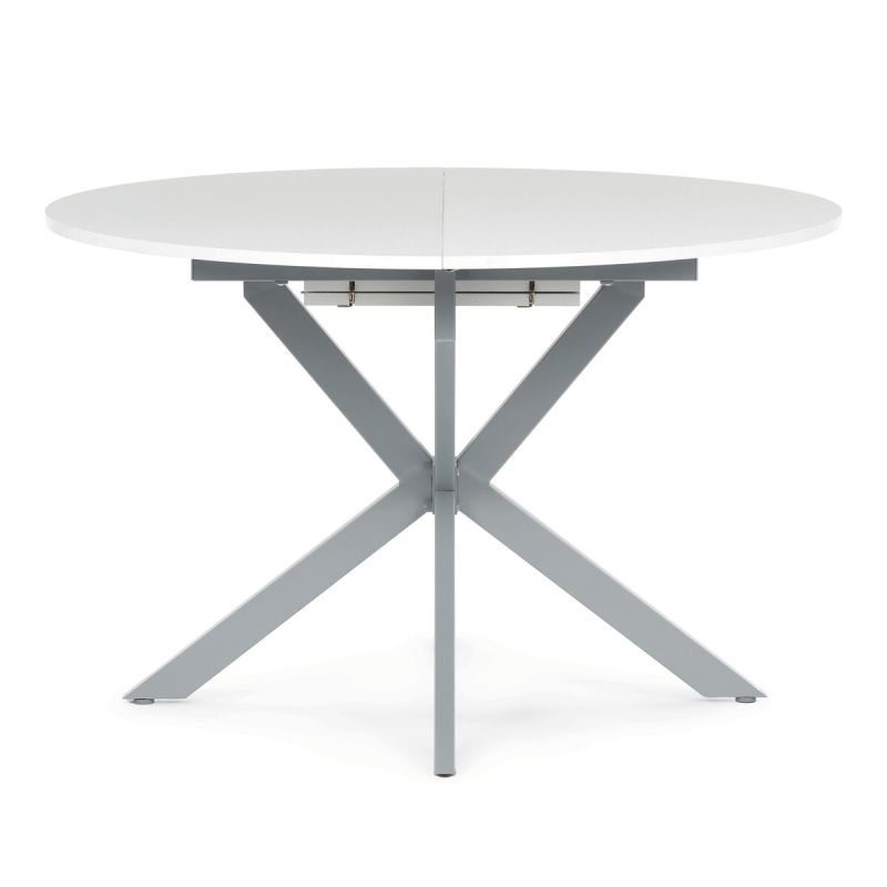 Rozkladací jedálenský stôl, biely, 120–160cm, s kovovou podnožou