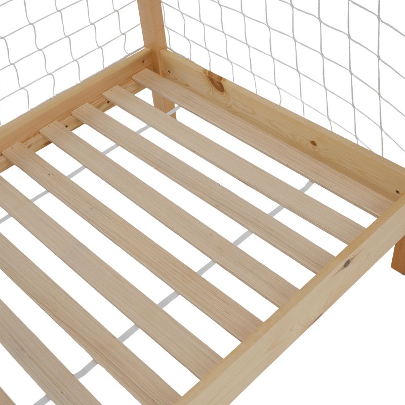 Montessori posteľ v tvare futbalovej brány 90x200, prírodná-biela-modrá-červená