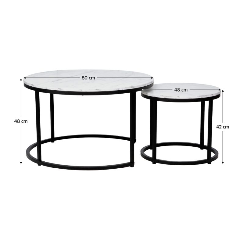 Minimalistický set 2 konferenčných stolíkov, biela-čierna