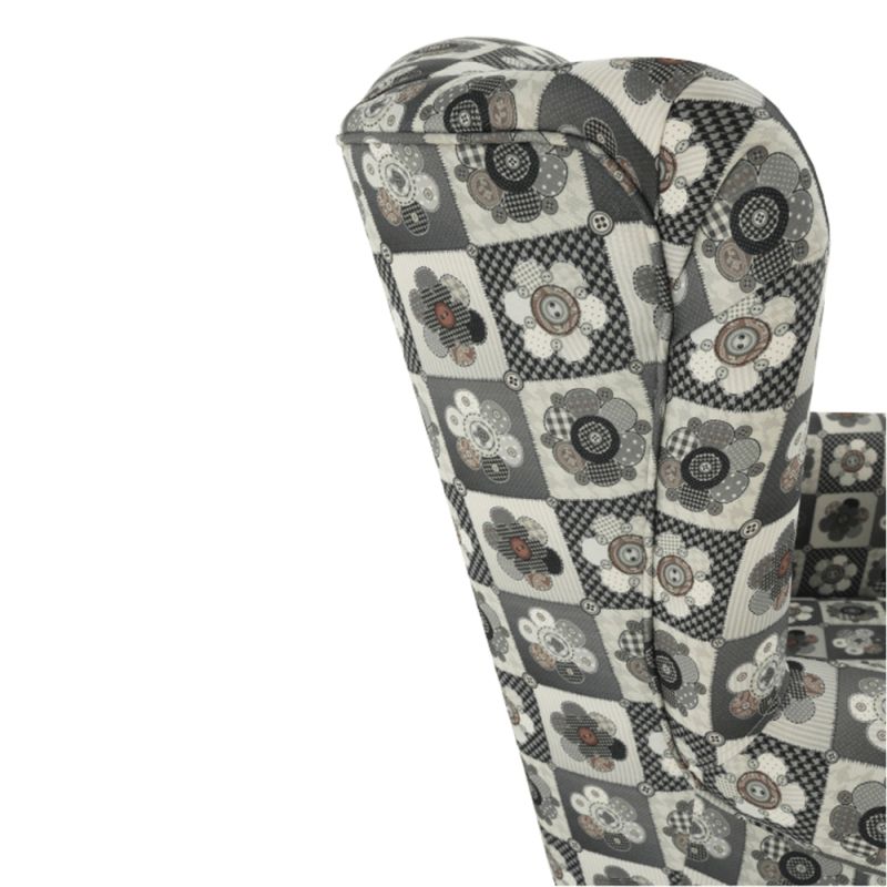 Kreslo ušiak s taburetom, látka patchwork N1