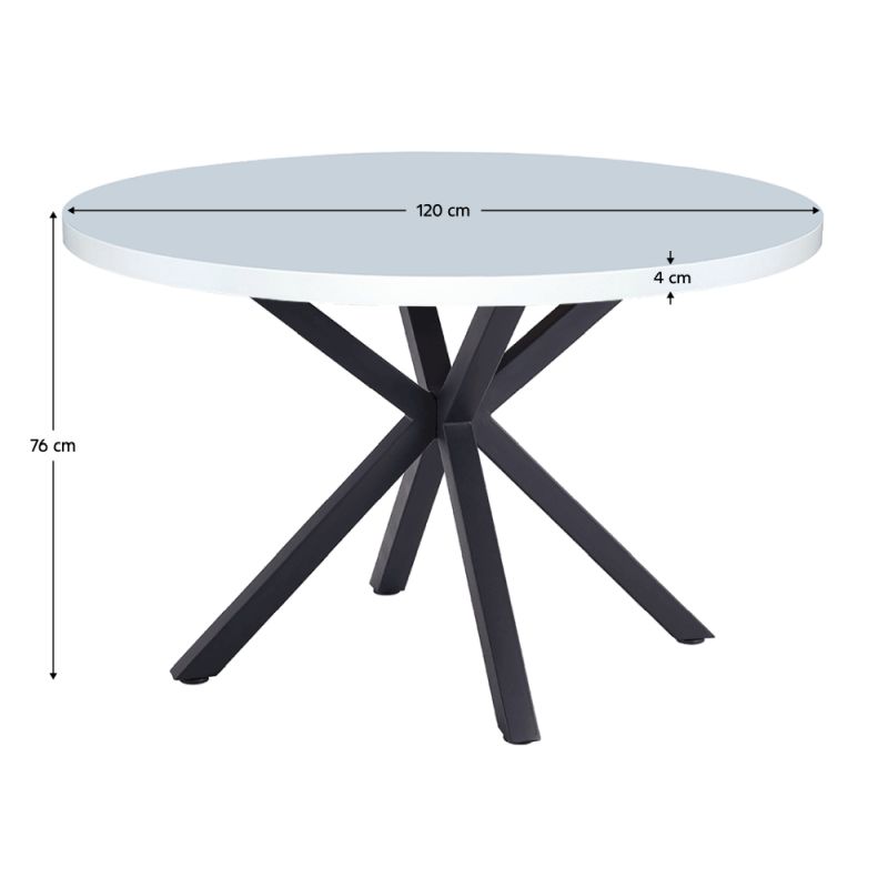 Jedálenský stôl, biela matná/čierna, priemer 120 cm