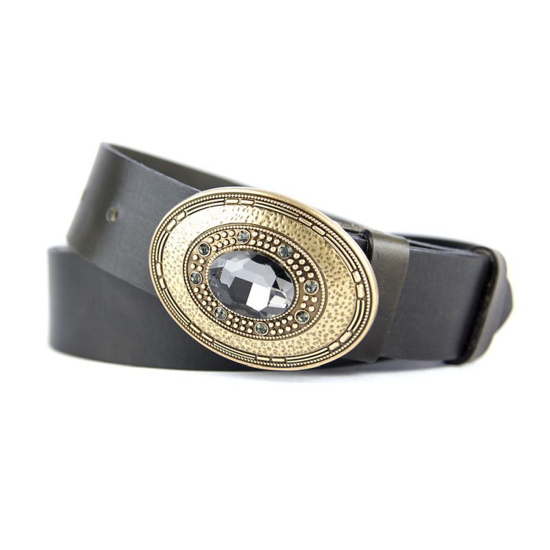 Kožený opasok BROOCH, šírka 4cm - Olivová