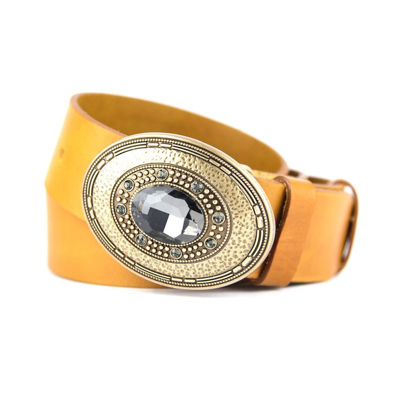 Kožený opasok BROOCH, šírka 4cm - Koňaková