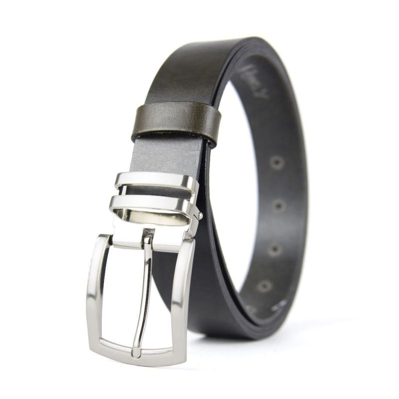 Kožený opasok DUAL, šírka 3.3cm - Olivová