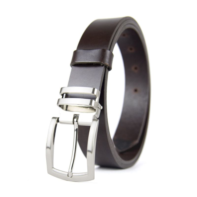 Kožený opasok DUAL, šírka 3.3cm - Tmavo hnedá