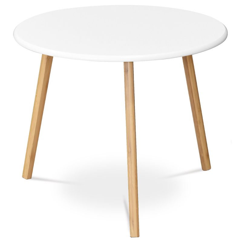 Stôl konferenčný 60x60x50, MDF biela, nohy bambus