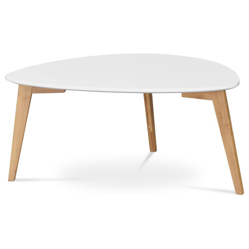 Stôl konferenčný 85x48x40, MDF biela, nohy bambus