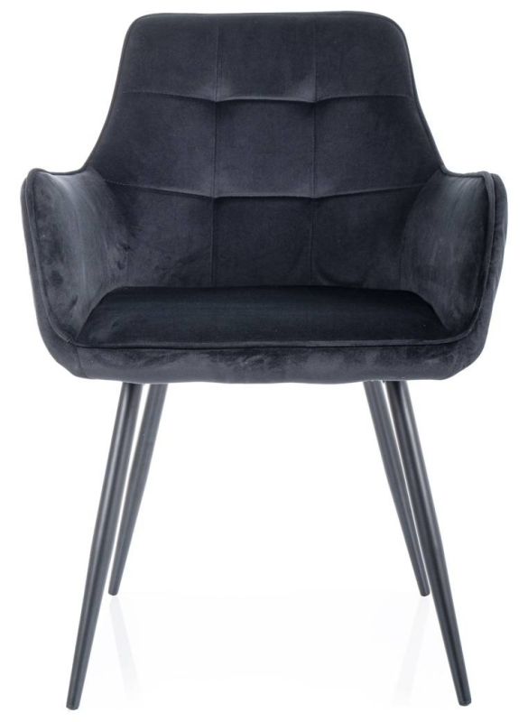 Elegantná jedálenská stolička, podrúčky, čierny mat-čierna bluvel 19