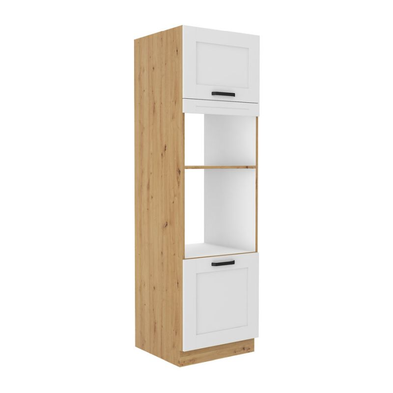 Vysoká skrinka na rúru a mikrovlnú rúru, biela-dub artisan, 60 DPM-210 2F, 2x dvierka