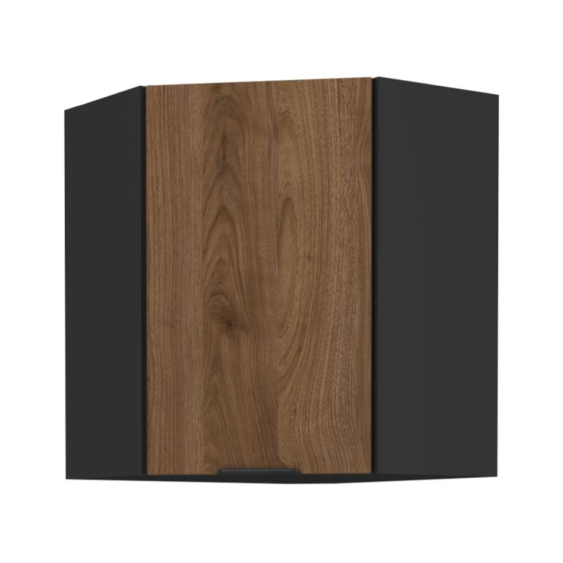 Horná rohová skrinka, orech okapi-čierna, 60x60 GN-72 1F, 1x dvierka
