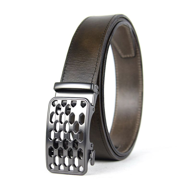 Kožený opasok s automatickou prackou PEARL CHAIN, olivová