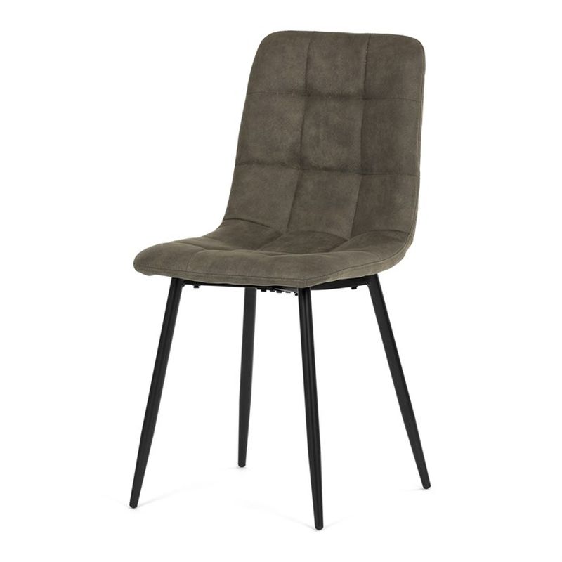 Jedálenská minimalistická stolička v industriálnom štýle, zelená vintage látka