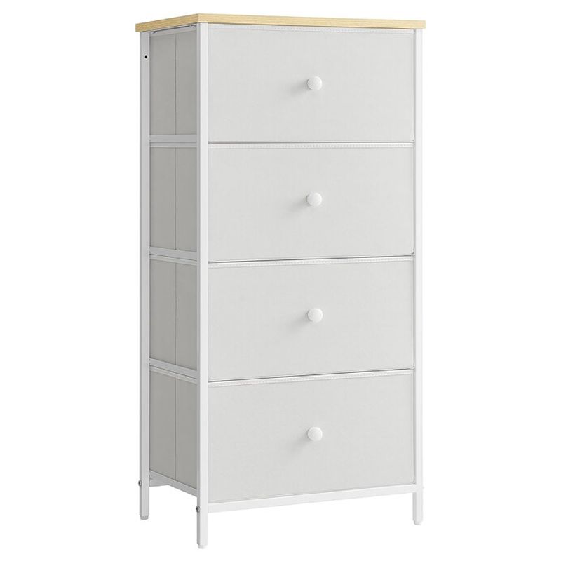 Kompaktná komoda s 4 látkovými zásuvkami, biela-dub