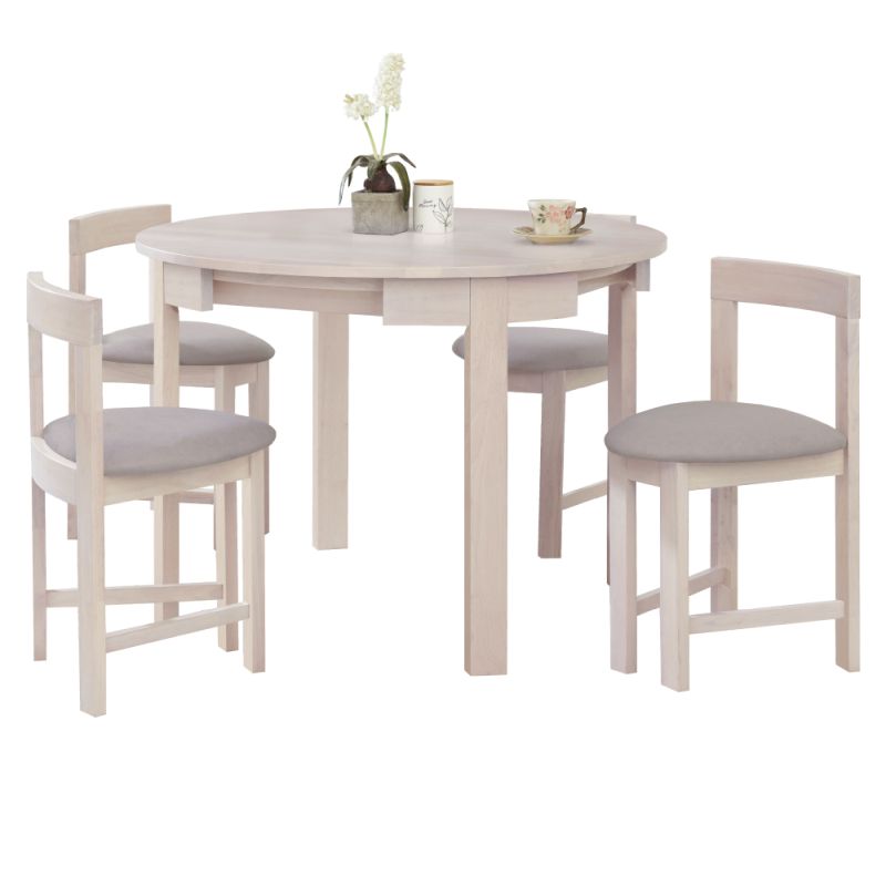 Jedálenský set okrúhly 1+4, 103cm, biely, sivobéžová látka