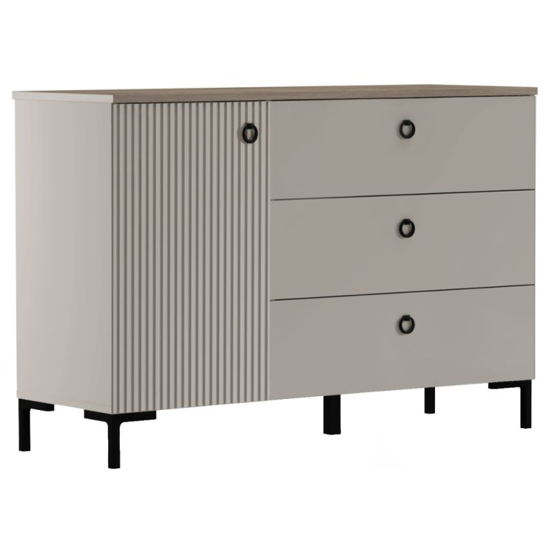 Komoda 1D3S, sivohnedá Taupe, dub silverjack, kombinovaná