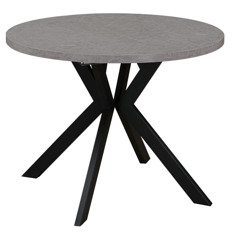 Okrúhly jedálenský rozkladací stôl, 100cm, betón svetlý, čierny