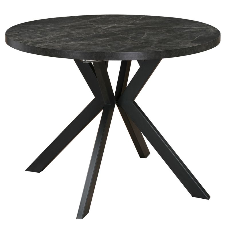 Okrúhly jedálenský rozkladací stôl, 100cm, betón tmavý, čierny