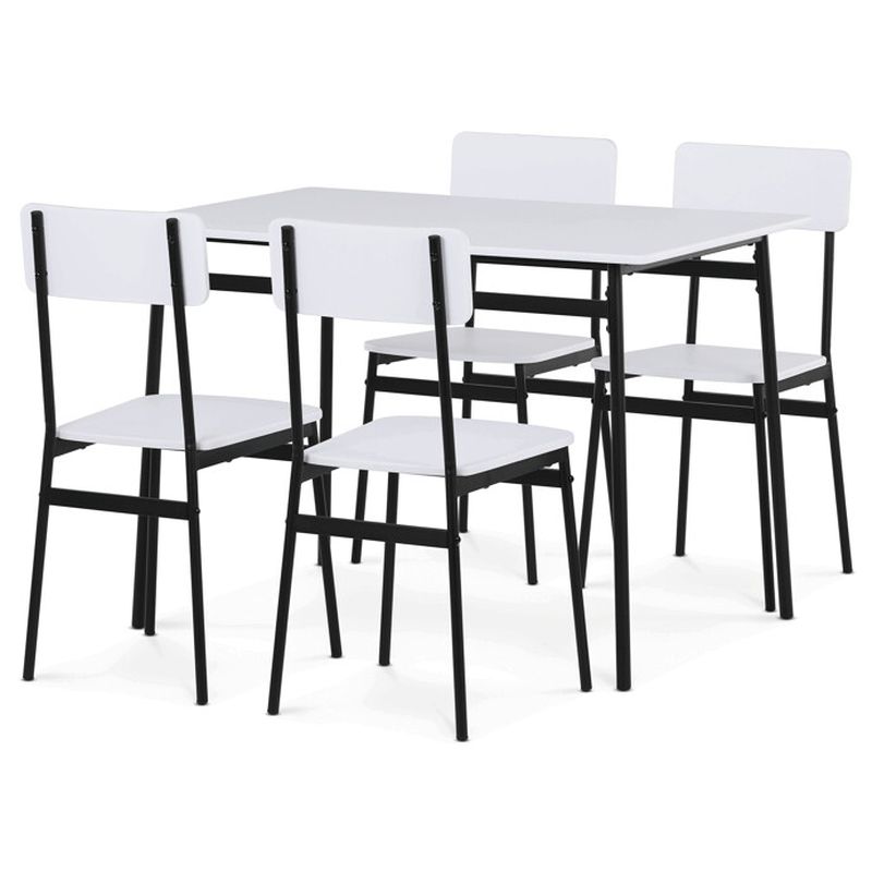 Jedálenský set 1+4, MDF biely s čiernou kovovou podnožou