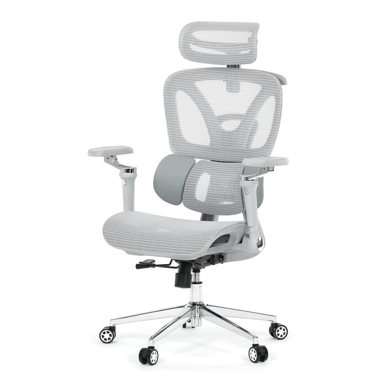 Ergonomická kancelárska stolička, sivá, sieťované operadlo a 5D podrúčky