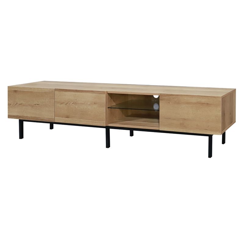 Moderný TV stolík, dub, čierny, 175cm, s kovovými nožičkami