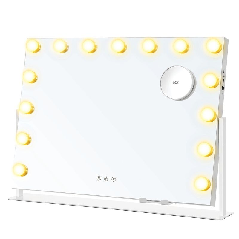 Kozmetické zrkadlo s LED osvetlením, biele, 62,5 × 45,8 cm