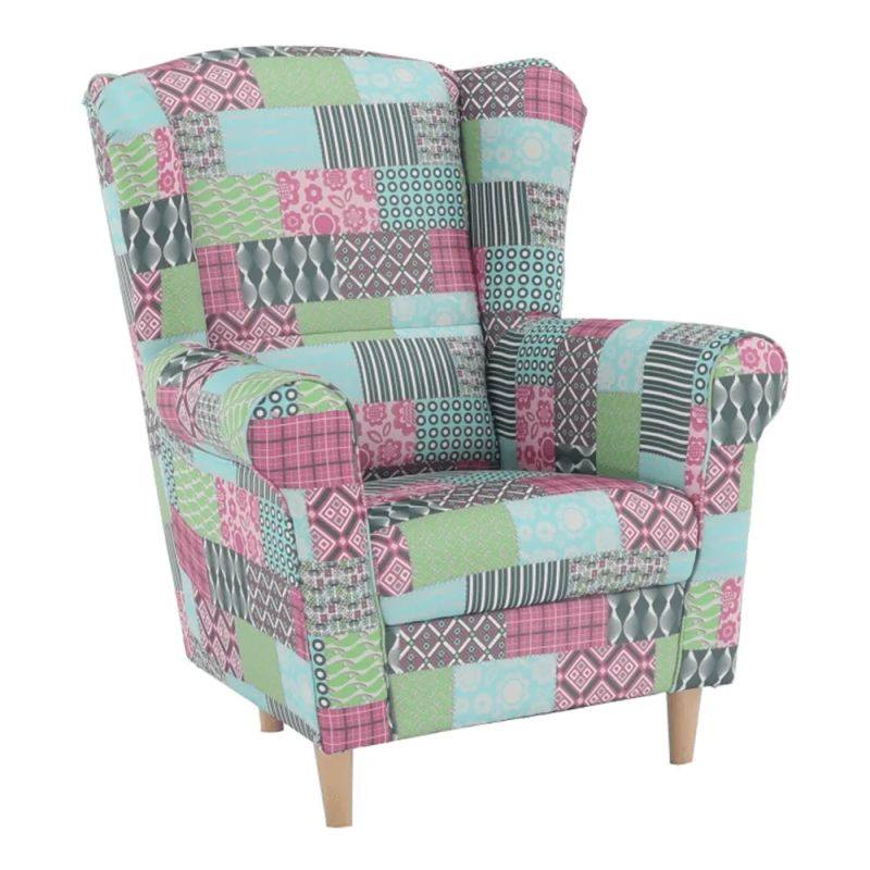 Kreslo ušiak, látka patchwork M1