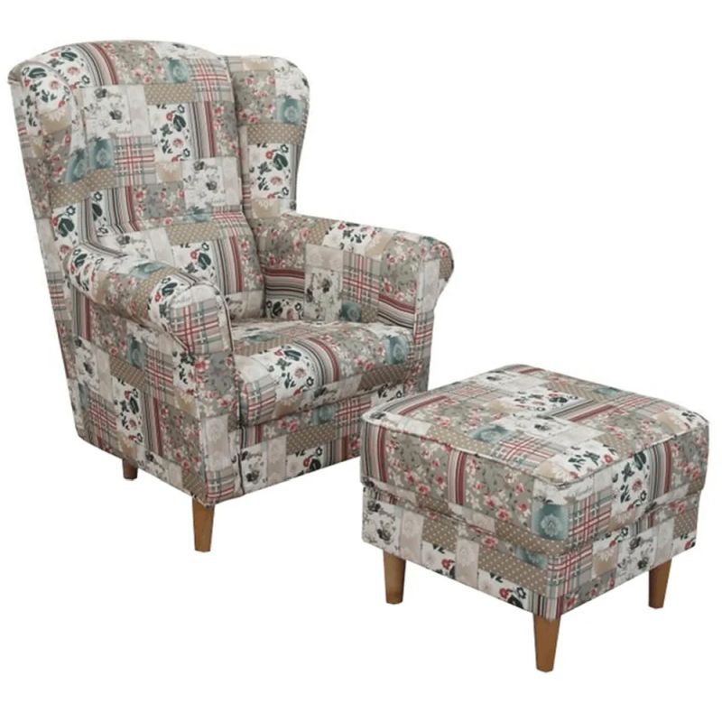 Dizajnový ušiak, s taburetom, látka patchwork Viorica 1