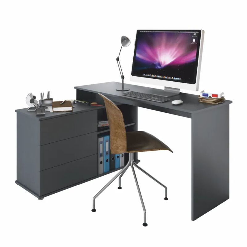Univerzálny rohový PC stôl so šuplíkmi, grafit