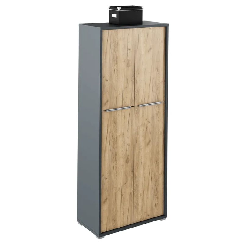Moderná policová skriňa, grafit/dub artisan