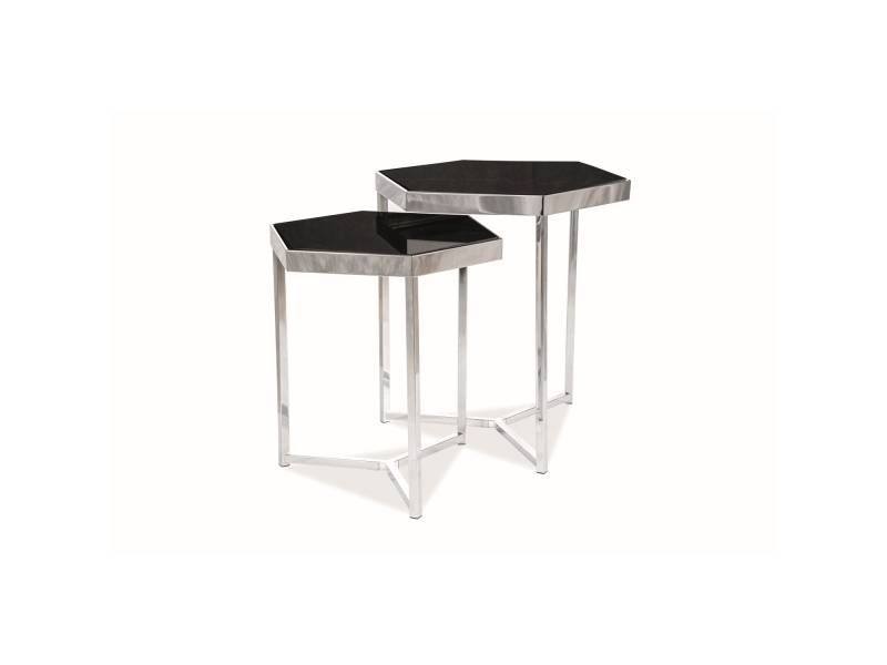 Set perfektných konferenčných stolíkov z kovu a skla, chróm/čierna
