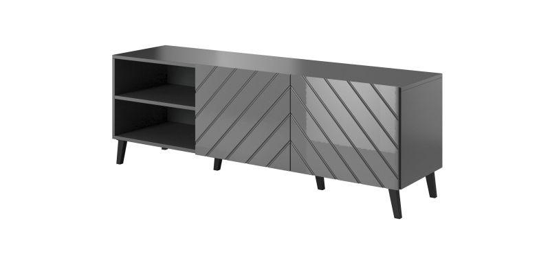 Štýlový RTV stolík 150 2D, grafit mat-grafit lesk